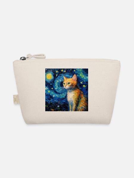 Cat, Cat Motif - Organic Pouch - nature - Front