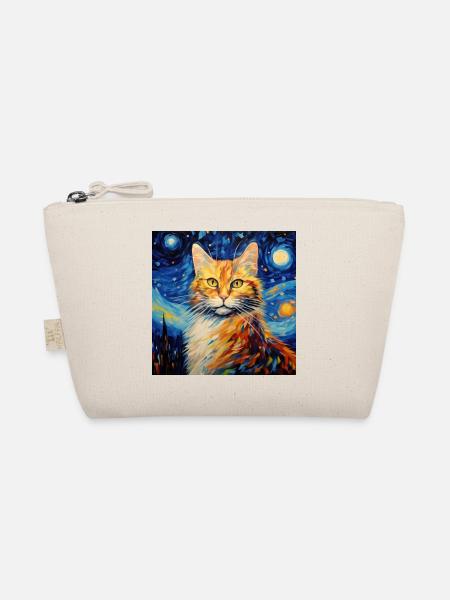 Cat, cat motif, van gogh, starry night - Organic Pouch - nature - Front