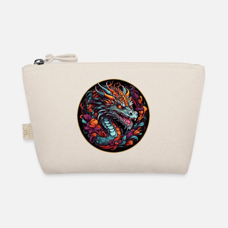 Bunter farbenfroher Drache Drachenportrait Bio-Täschchen
