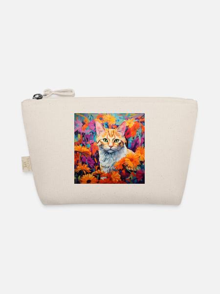 Katze, katzenmotiv, blumen, geschenk, geschenkidee - Bio-Täschchen - Natur - Vorne