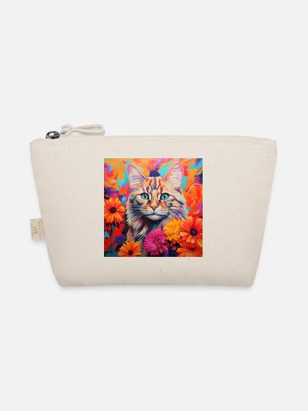 Katze, katzenmotiv, blumen, geschenk, geschenkidee - Bio-Täschchen - Natur - Vorne