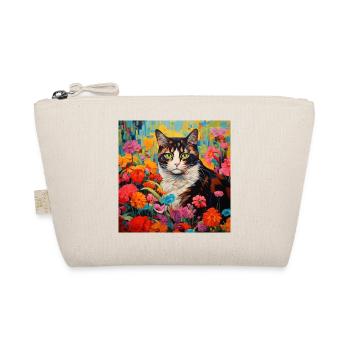 Katze, katzenmotiv, blumen, geschenk, geschenkidee - Bio-Täschchen - Natur - Vorne