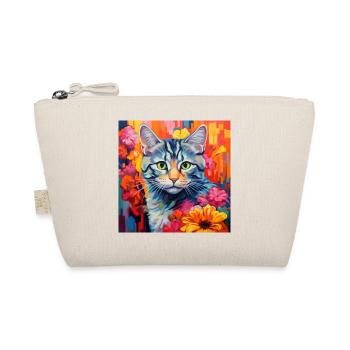 Katze, katzenmotiv, blumen, geschenk, geschenkidee - Bio-Täschchen - Natur - Vorne