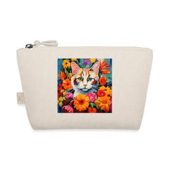 Katze, katzenmotiv, blumen, geschenk, geschenkidee - Bio-Täschchen - Natur - Vorne