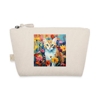 Katze, katzenmotiv, blumen, geschenk, geschenkidee - Bio-Täschchen - Natur - Vorne