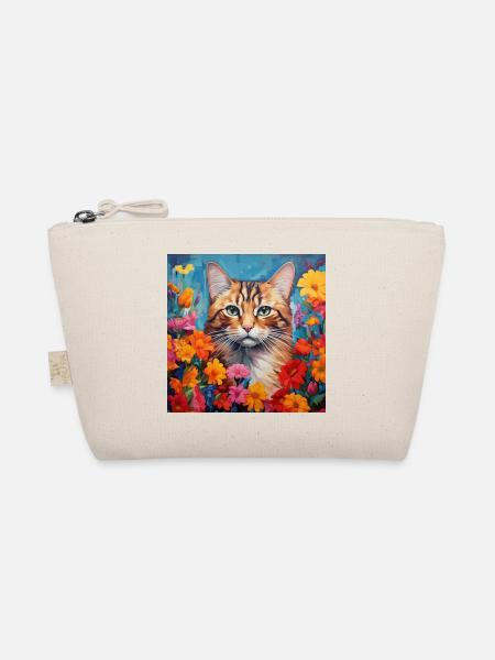 Katze, katzenmotiv, blumen, geschenk, geschenkidee - Bio-Täschchen - Natur - Vorne