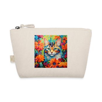 Katze, katzenmotiv, blumen, geschenk, geschenkidee - Bio-Täschchen - Natur - Vorne