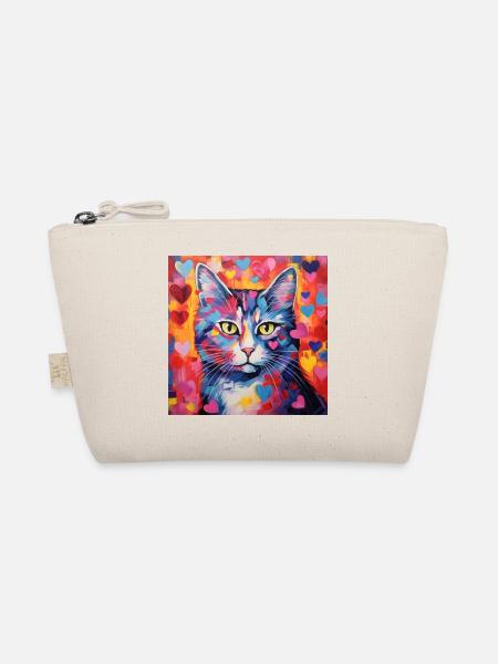 Katze, katzenmotiv, herz, geschenk, geschenkideen - Bio-Täschchen - Natur - Vorne