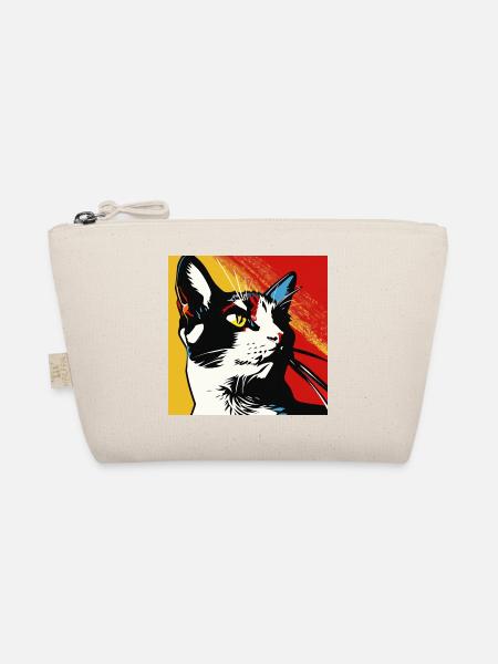 Cat, Cat Motif - Organic Pouch - nature