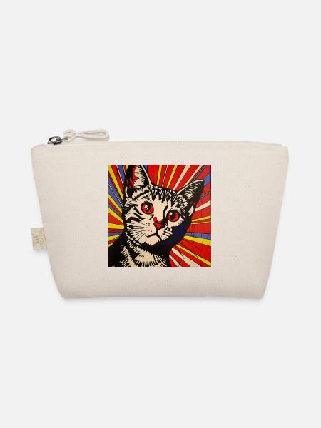 Cat, Cat Motif - Organic Pouch - nature - Front
