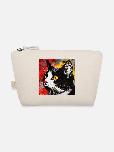 Cat, Cat Motif - Organic Pouch - nature - Front
