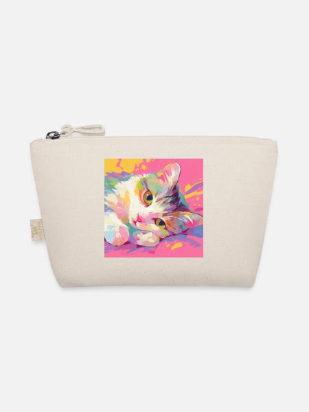 Cat, Cat Motif - Organic Pouch - nature