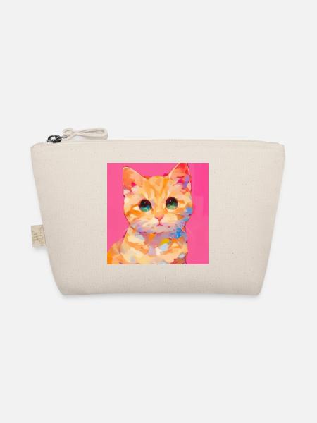Cat, Cat Motif - Organic Pouch - nature - Front
