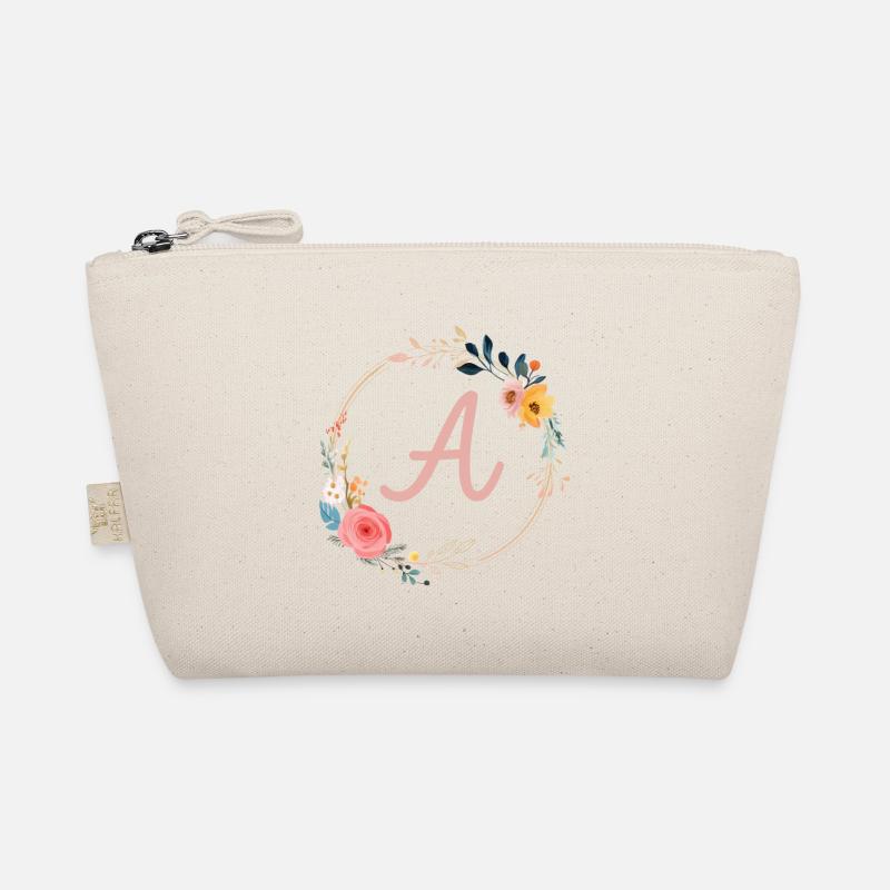 A Monogram Floral, Floral Wreath, Personalizable Organic Pouch