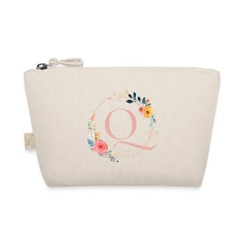 Q Monogram Floral, Floral Wreath, Personalizable - Organic Pouch - nature - Front