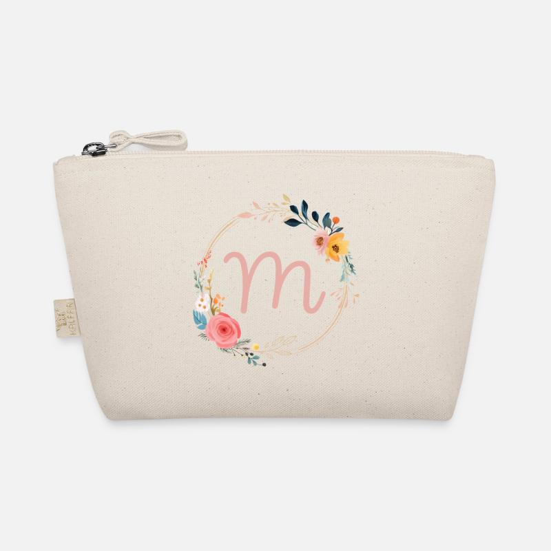 M Monogram Floral, Floral Wreath, Personalizable Organic Pouch