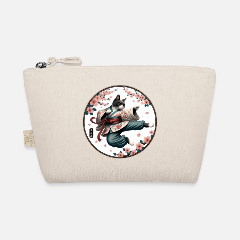 Cat with kimono in a kung fu fighting position Organic Pouch