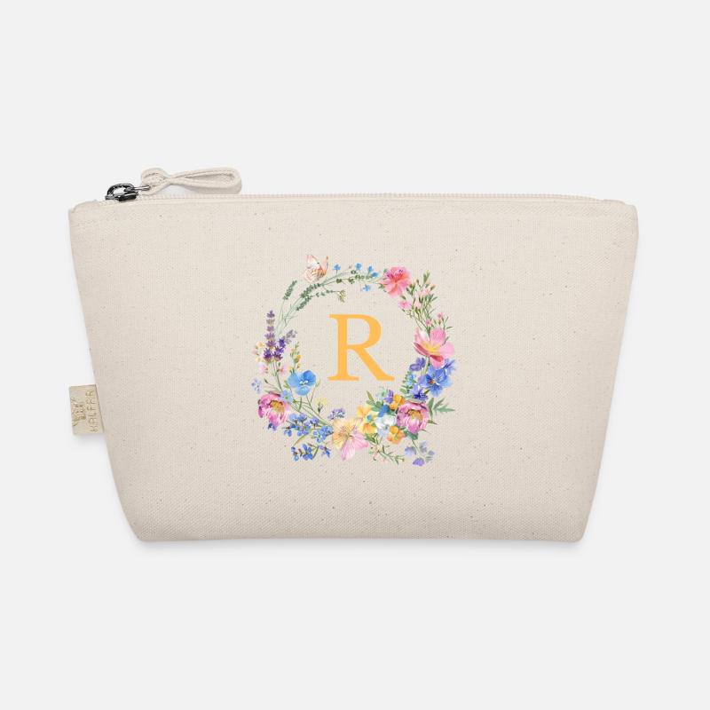 R Monogramm Floral, Blumenkranz, personalisierbar Bio-Täschchen