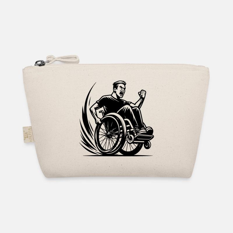 Wütender Rollstuhlfahrer macht einen Wheelie # Bio-Täschchen