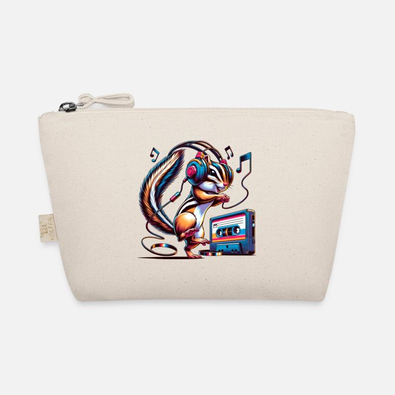 fröhliches Streifenhörnchen mit Kopfhörern Bio-Täschchen