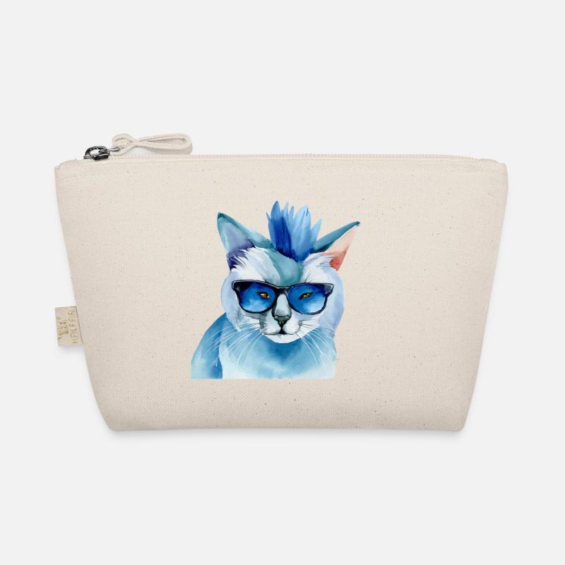 Punkrock Katze mit Sonnenbrille Geschenkidee Bio-Täschchen