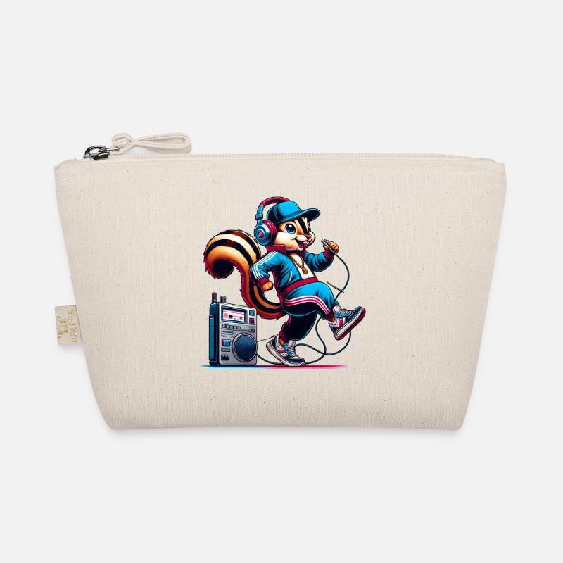 fröhliches Streifenhörnchen mit Kopfhörern Bio-Täschchen
