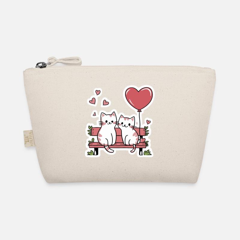 Couple de chats sur un banc de parc avec des cœurs Trousse biologique
