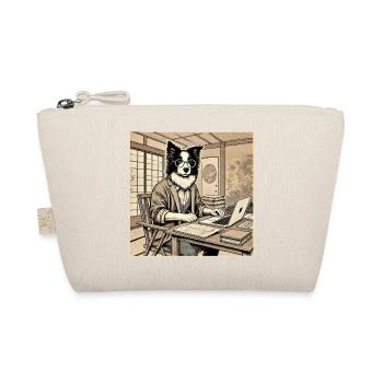 Border Collie at the Desk - Ukiyo-e Style - Organic Pouch - nature - Front