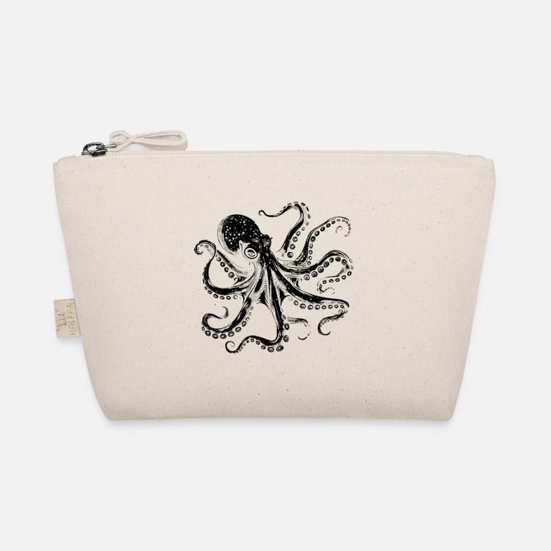 Cool Octopus Octopus Illustration in Black Organic Pouch