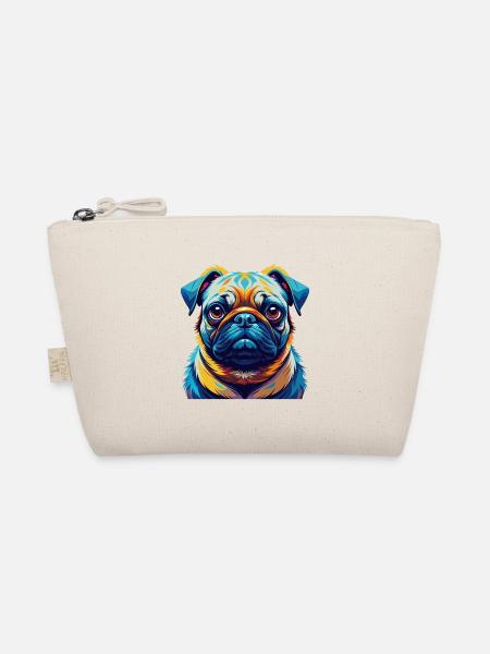 Mops Hund Rasse Buntes Aquarell Karikatur Kawaii - Bio-Täschchen - Natur - Vorne