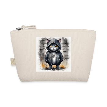 Chat graffiti en sweat à capuche - Trousse biologique - nature - Devant