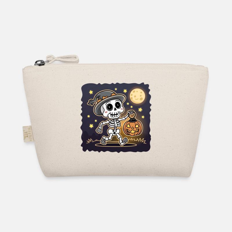 Cute Skeleton with Pumpkin Lantern Halloween Organic Pouch