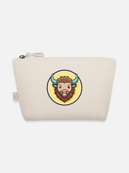 Bison Kawaii Cartoon Character Animal Pet Face - Organic Pouch - nature - Front