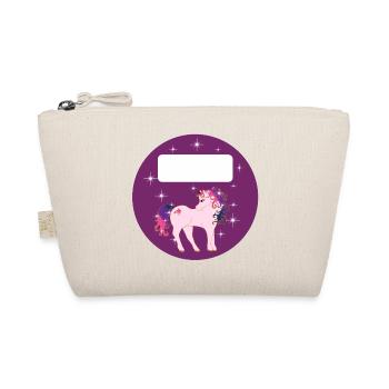 Schulaufkleber rund - Fantasy Einhorn - lila  - Bio-Täschchen - Natur - Vorne