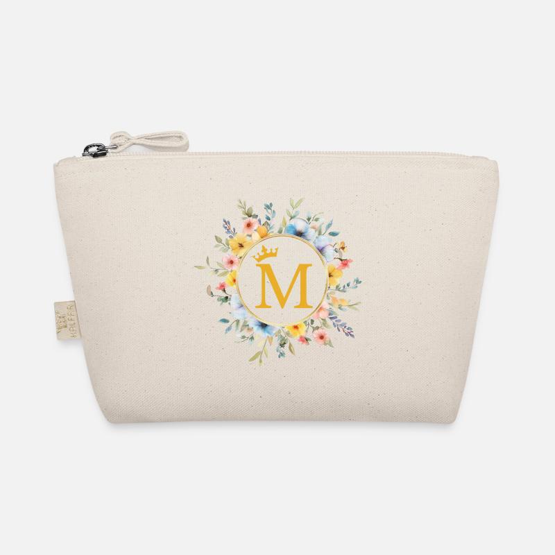 M monogramme, cercle de fleurs, personnalisable Trousse biologique