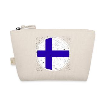 Finnish Flag — Distressed Style & in a Circle - Organic Pouch - nature - Front