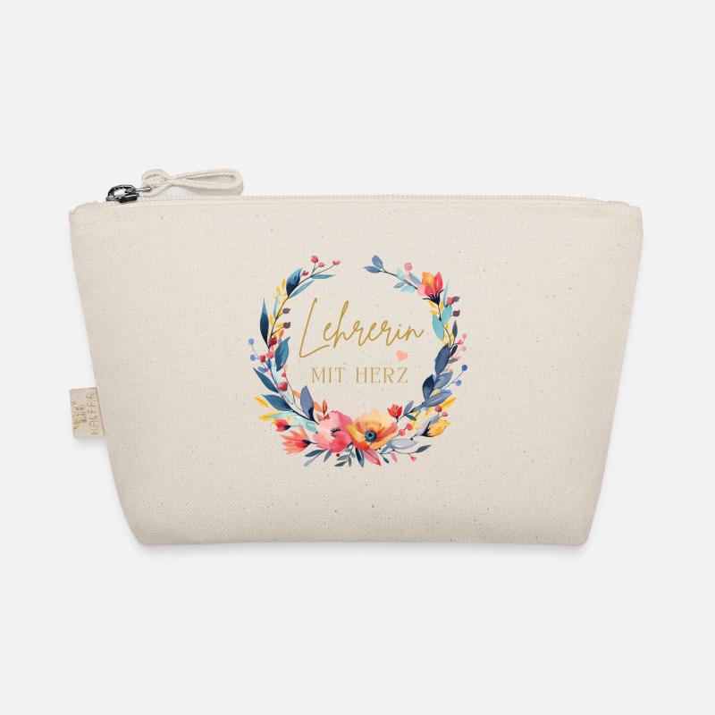 Lehrerin mit Herz! Blumen, personalisierbar - Bio-Täschchen - Natur