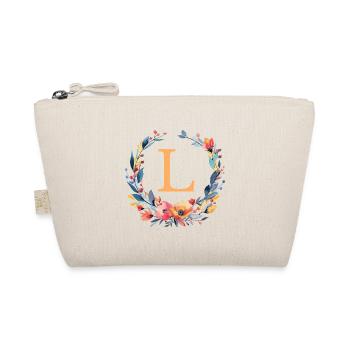 L Monogramm, Blumen-Kranz, personalisierbar - Bio-Täschchen - Natur - Vorne