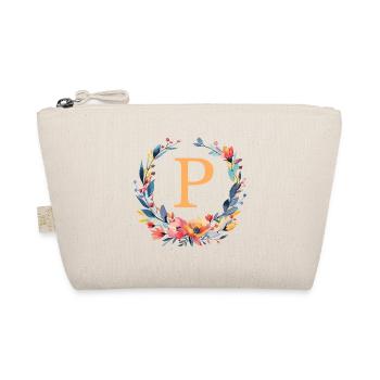 P Monogramm, Blumen-Kranz, personalisierbar - Bio-Täschchen - Natur - Vorne