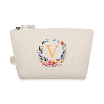 V Monogram, Flower Wreath, Personalizable - Organic Pouch - nature - Front