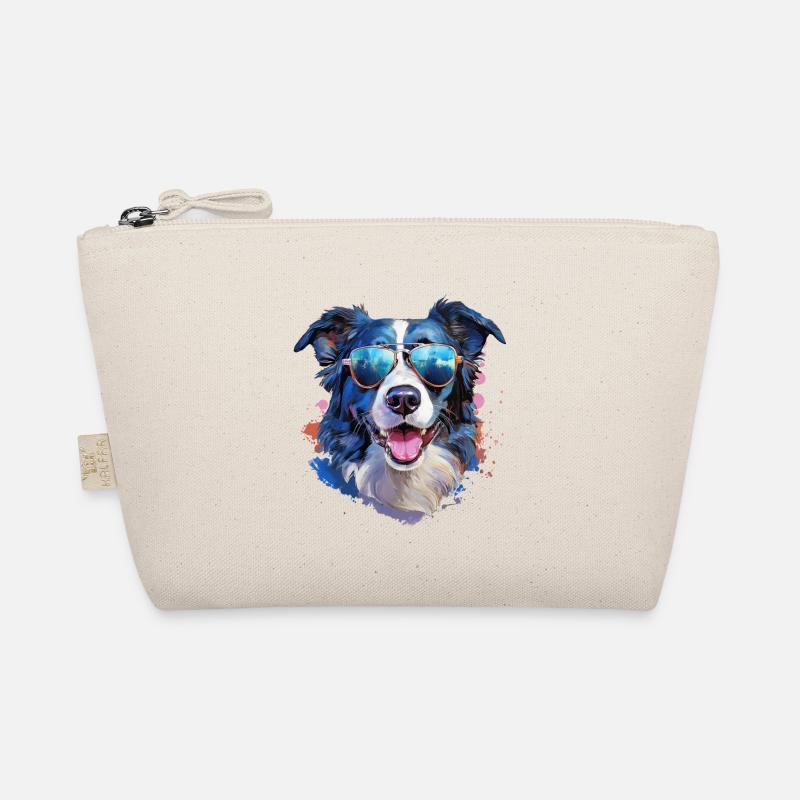 Border Collie mit Sonnenbrille - Bio-Täschchen - Natur