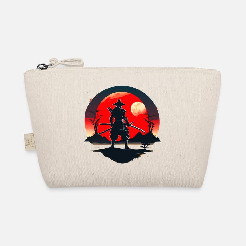Samurai-Silhouette mit rotem Mondhintergrund Bio-Täschchen
