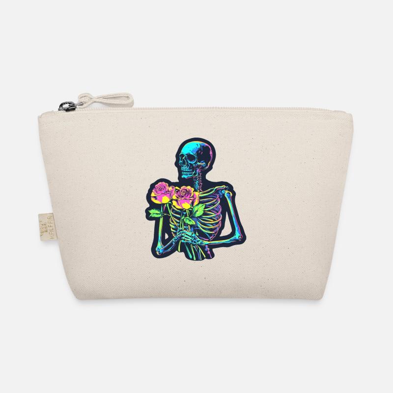 Psychedelisches Skelett mit Rosen Halloween Bio-Täschchen
