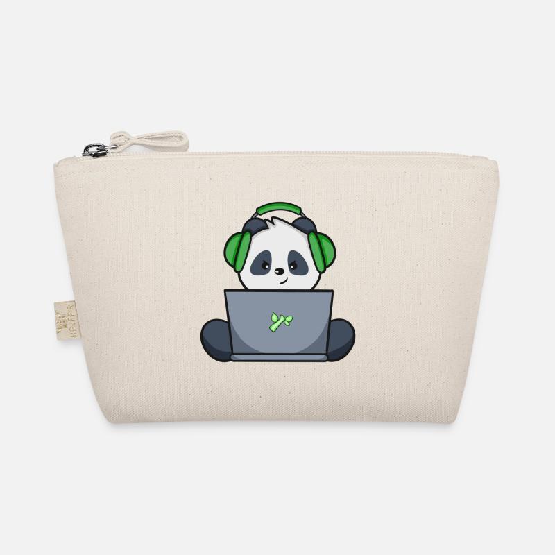 Gaming Panda mit grünem Headset - Bio-Täschchen - Natur
