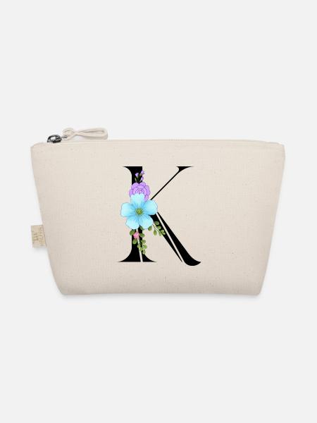 Eleganter Buchstabe 'K' mit Blumen - Bio-Täschchen - Natur - Vorne