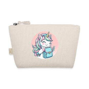 Einhorn Pastell Unicorn mit Schulranzen - Bio-Täschchen - Natur - Vorne
