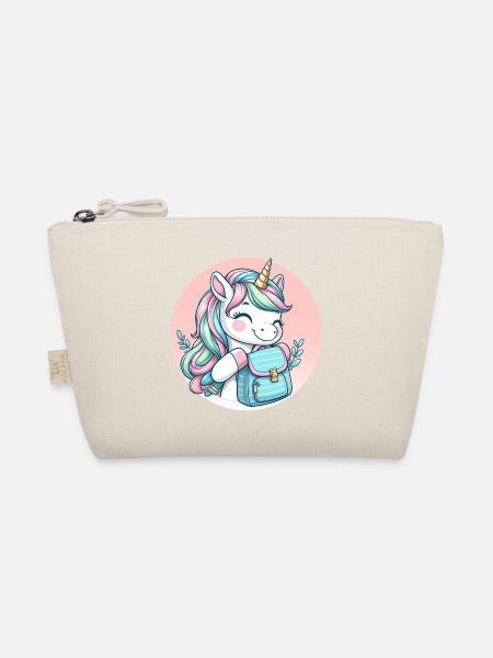 Einhorn Pastell Unicorn mit Schulranzen - Bio-Täschchen - Natur