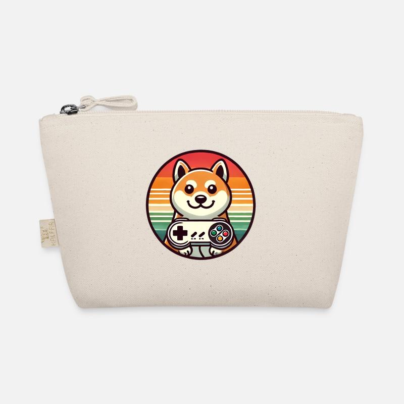 Retro Shiba Gamer mit Sunset Abzeichen - Bio-Täschchen - Natur