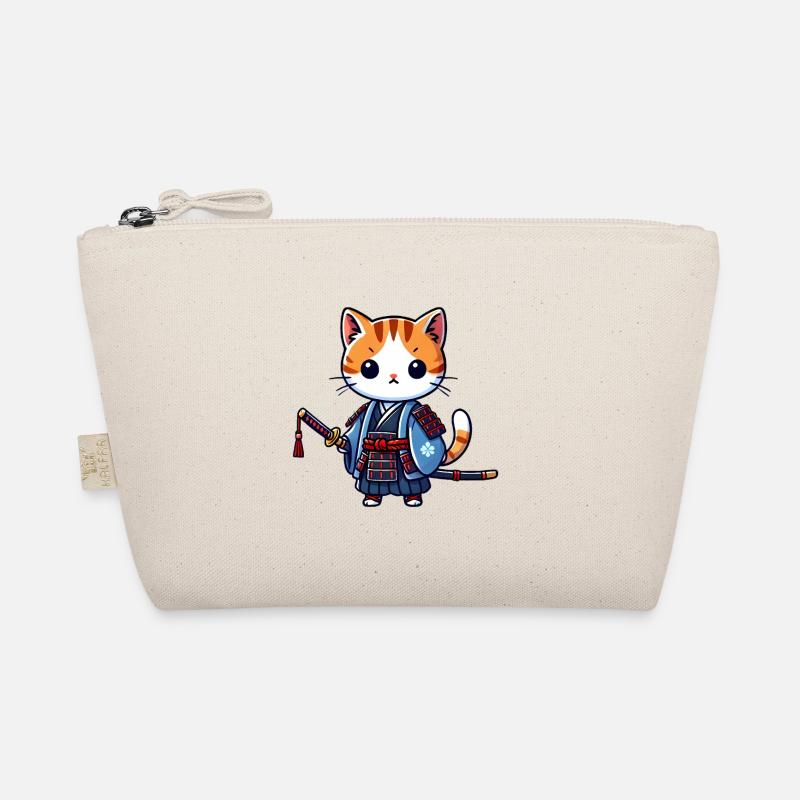 Samurai Cat in Blue Robes with Katana Organic Pouch