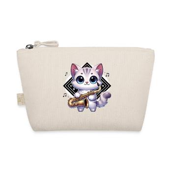 Adorable Cat with Saxophone Design - Organic Pouch - nature - Front